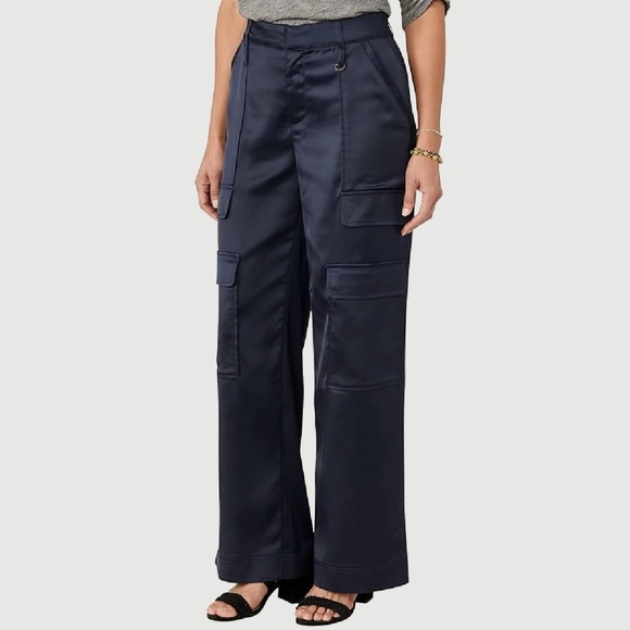 DEMOCRACY New Womens Missy Navy Blue SATIN CARGO PANTS Sz 6 with Nordstrom Tags! - Picture 1 of 5